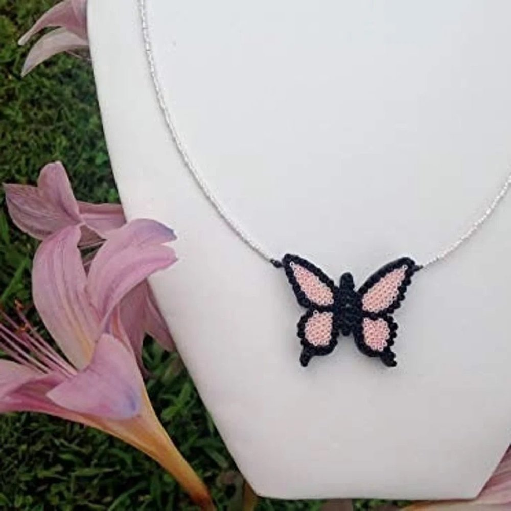 Wooden Beaded Butterfly Necklace handmade handcrafted